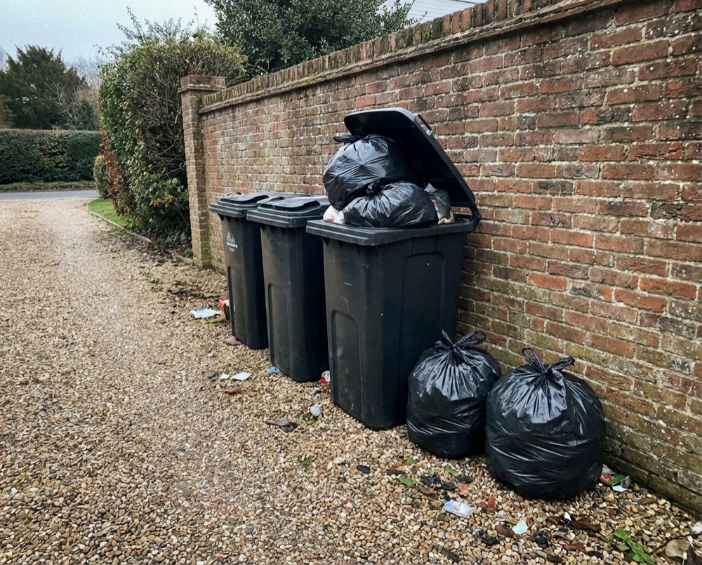 Overflowing wheelie bins in Goring-by-Sea needing private collection